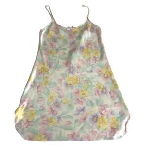 Vintage Floral Y2K Slip Satin Mini Dress Sz S Liquid Nightgown Multicolor Retro
